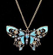 Retro Hollow Rhinestone Crystal Butterfly Sweater long chain pendant Necklace N2