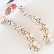 Pearl Rhinestone Women Lady Crystal Dangle Chandelier Earrings Jewelry N3