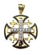Jerusalem Quality Gold Plated Cross Swarovski Black White Crystals Handmade 1.4"