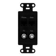 OnQ / Legrand WP3422BK PreConfigured 4Port Strap, Phone/Data, TV/Aux, Black by Legrand-On-Q