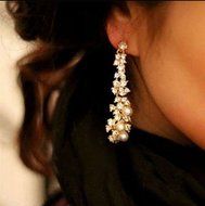 Pearl Rhinestone Women Lady Crystal Dangle Chandelier Earrings Jewelry N5