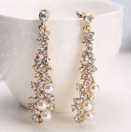 Pearl Rhinestone Women Lady Crystal Dangle Chandelier Earrings Jewelry N7