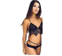 Underwear, PHOTNO Women Hollow Translucent Underwear Sheer Lace Frenum Strap Lingerie Bra Briefs