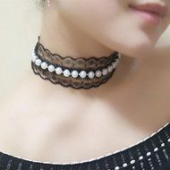 Sexy Lace Pearls Pendant Choker Collar Silver Chain Necklace Charm Women Jewelry N7