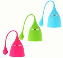 Food-safe Silicone Tea Infuser, Tea Infuser Strainer with Drip Tray&mdash;Set of 3 (hot pink.green.blue)