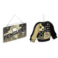 NHL Pittsburgh Penguins Metal License Plate Christmas Ornament Foam Ugly Sweater Bundle 2 Pack By Forever Collectibles