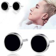 New Nice Men Women's Silver Cool Black Vinyl Earrings Ear Studs Jewelry N4
