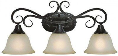 Jeremiah 24903-BA Torrey 3 Light Vanity Light Fixture with Light Umber Etched Glass, Burnished Armor by Jeremiah