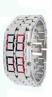 KingWinX Woman's Digital LED Watch, Red Light Silver Metal Strap by KingWinX