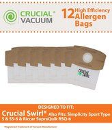 12 Crucial Swirl Micro Lined Vacuum Bags, Also Fits Simplicity Sport Type S, SS-6 &amp; Riccar SupraQuik RSQ-6, Designed... N3