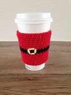 Crochet cup cozy, coffee cup sleeve, reusable coffee sleeve, coffee cup cozy in red, Santa N2