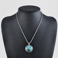 Vintage Retro Punk Cabochon Glass Pendant Silver Bronze Chain Necklace Jewelry N8