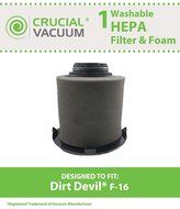 Dirt Devil F16 HEPA Filter &amp; FOAM Filter; Long-Life WASHABLE, REUSABLE; Compare With Dirt Devil Part F-16 #1-JW1100...