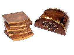 Wooden Drink Coasters Set of 6 in a Black Elephant,coaster cup,glass coaster set,Thanks Giving or Christmas Gift