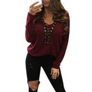 Women&#039;s Blouse,Laimeng Autumn Winter Open Collar Bandage Bat Sleeve Sweater Coat Blouse (XL, Wine Red) N2