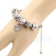 Lampwork Flower Handmade Metal Murano Glass Beads Fit European Charm Bracelet N3
