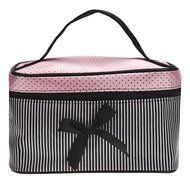 Cosmetic Bag, Bolayu Square Bow Stripe (Hot Pink) N7