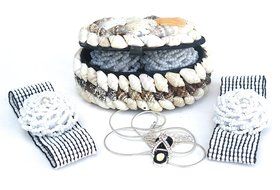 Elegant jewelry box, with 2 white beach bracelets, and Black Necklace N3
