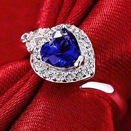 Women Fashion 925 Silver Heart Blue Sapphire Ring Wedding Jewelry New Size 5-10 (9) N4