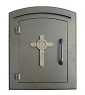 Qualarc MAN-1403-BZ Manchester Column Mount Mailbox With Decorative Cross Logo In Bronze by Qualarc