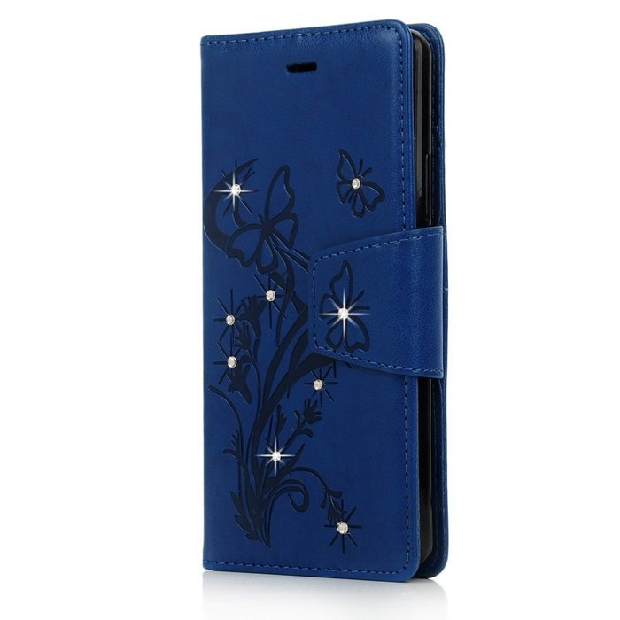 (Not for S7) S7 Edge Case,Galaxy S7 Edge Case - Badalink Embossed Butterflies Wallet Flip Cover with Bling Diamonds... N17