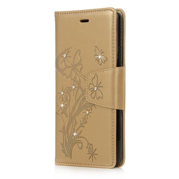 (Not for S7) S7 Edge Case,Galaxy S7 Edge Case - Badalink Embossed Butterflies Wallet Flip Cover with Bling Diamonds... N18