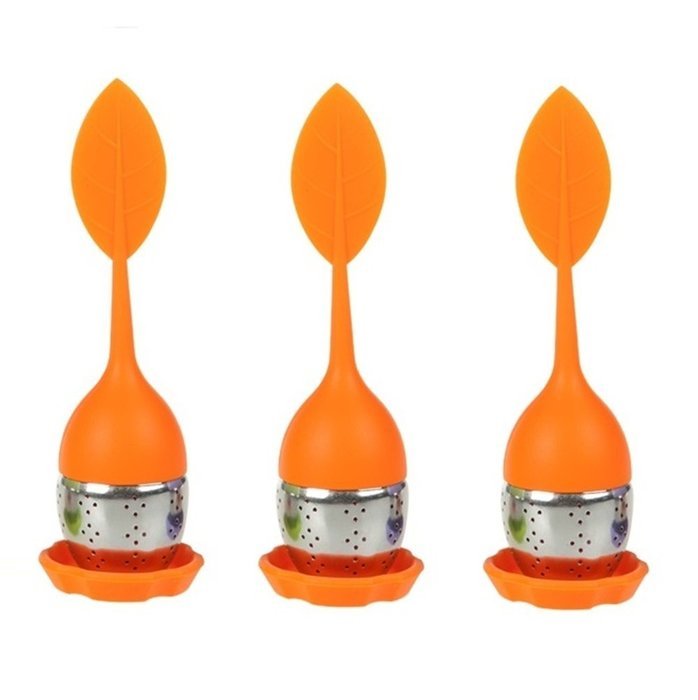 Huayoung 3-pcs Leave-shaped Silicone & Stainless Steel Tea Infusers Useful Tea Filters (Orange)