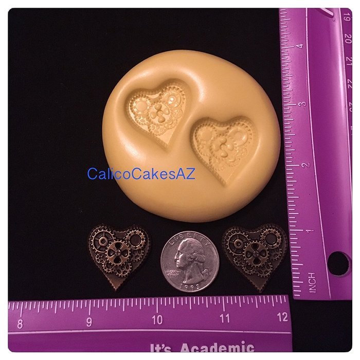 Steampunk Heart Fondant Mold Chocolate Gumpaste Isomalt Candy Soap Resin Clay
