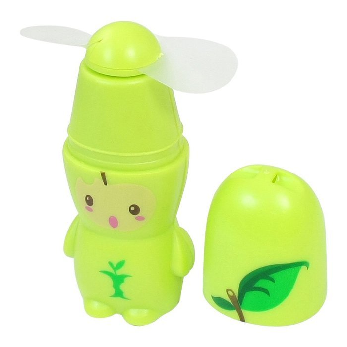uxcell&reg; White Green Plastic Apple Prints 2 Flabellums Mini Cooling Fan w Strap