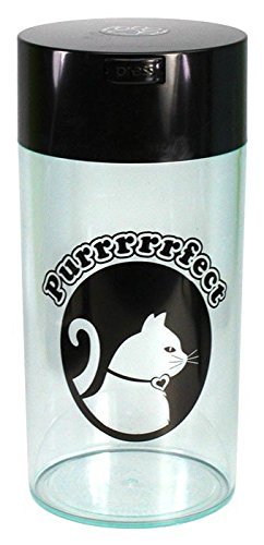 Pawvac 24 Ounce Vacuum Sealed Pet Food Storage Container; Black Cap & Clear Body/Black Cat