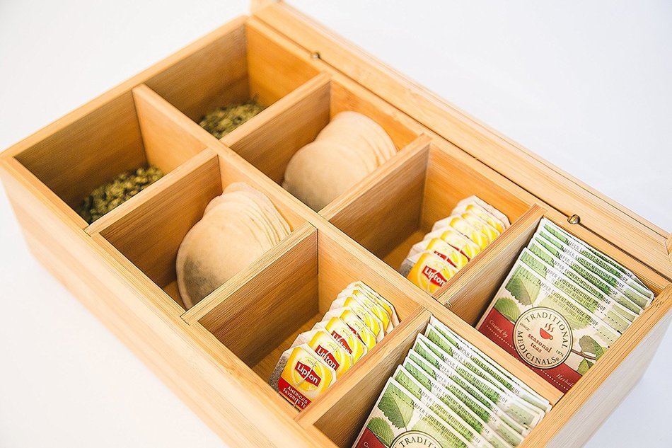 Axis International Bamboo Tea Box with Clear Lid, Brown