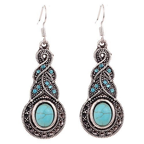 Silver Plated Chain Turquoise Crystal Earrings Necklace Set Women Jewelry N2