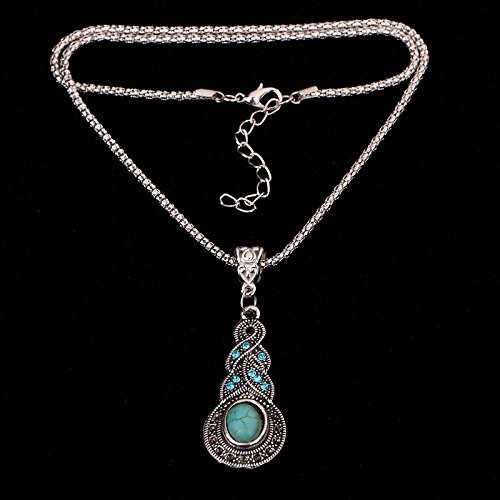 Silver Plated Chain Turquoise Crystal Earrings Necklace Set Women Jewelry N3