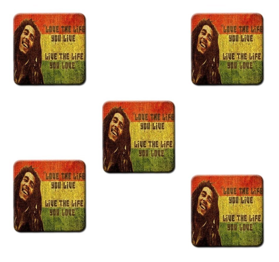 Bob Marley Rasta Colour Seamless Custom Square Coasters 5 Piece Set Cup Mat Mug - CyberSome Best Gift