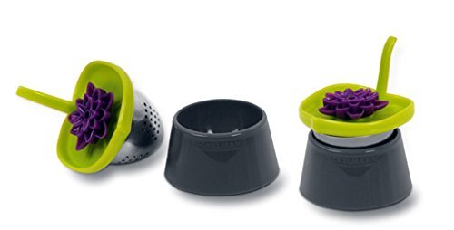 Fackelmann 49115 2x2, 8" Tea Ball "Lotus" With Cup, Green/Pink/Grey