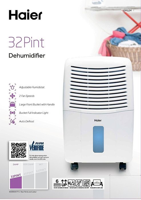 Haier DM32M Dehumidifier, 32 Pint N4