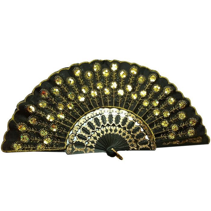 Weixinbuy Chinese Retro Folding Hand Held Fabric Fan Embroidered Peacock Party Decor N9