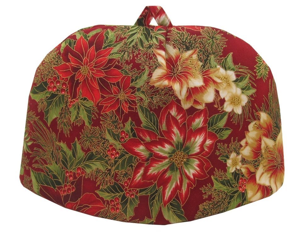 Traditional English Dome Tea Cozie Fully Lined (Holiday Elegance Ruby)