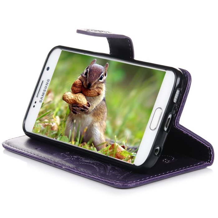 Galaxy S6 Case,Samsung Galaxy S6 Case - Wallet Flip Stand Case Embossed Plants PU Leather Case Shockproof Soft... N25