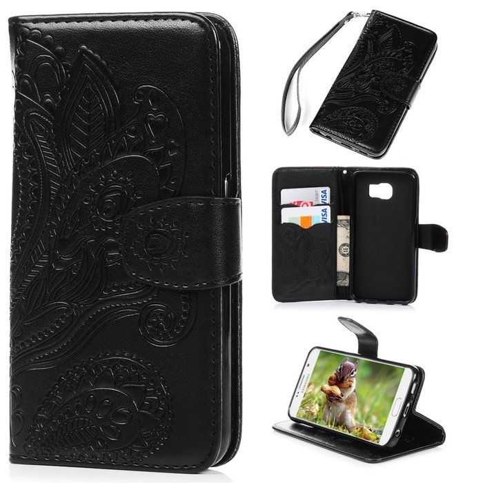 Galaxy S6 Case,Samsung Galaxy S6 Case - Wallet Flip Stand Case Embossed Plants PU Leather Case Shockproof Soft... N26