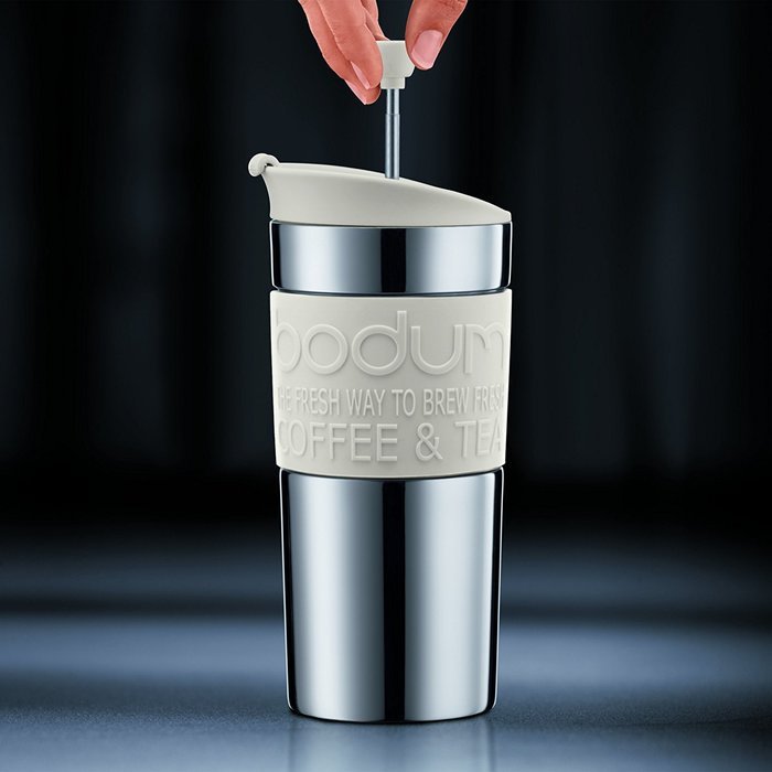 Bodum Coffee Travel Press With Extra Lid Stainless Steel - Black - 0.35 L, 12 Oz N2