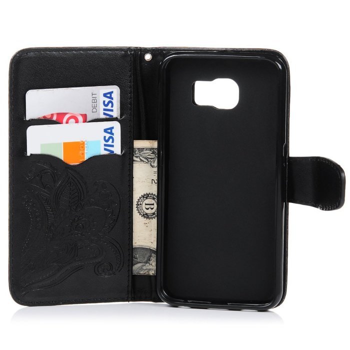 Galaxy S6 Case,Samsung Galaxy S6 Case - Wallet Flip Stand Case Embossed Plants PU Leather Case Shockproof Soft... N28
