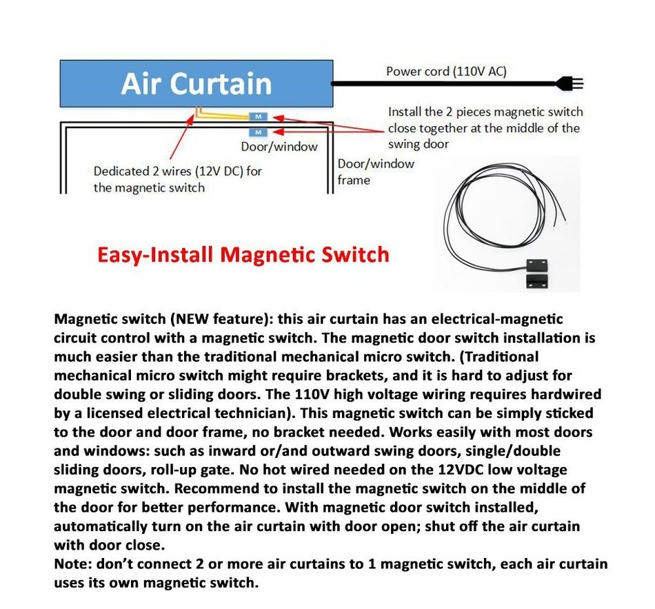 Awoco 36&rdquo; Super Power 2 Speeds 1400 CFM Indoor Air Curtain with an Easy-Install Magnetic Door Switch N4