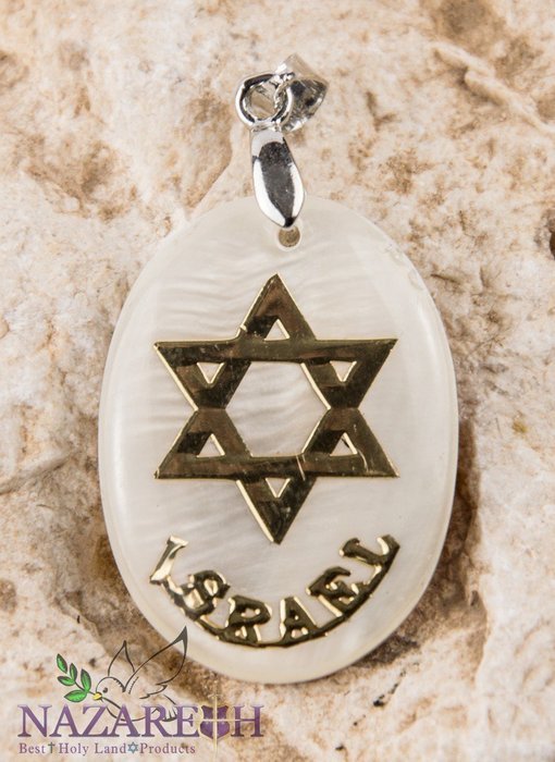Star of David Pearl Pendant Mother of Pearl Israel Magen David Amulet Jerusalem N2