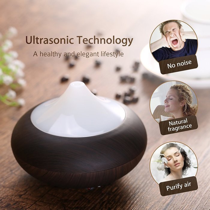 VicTsing Aromatherapy Cool Mist Humidifier with 7 Color LED Lights, Wood Grain, 140ml N10