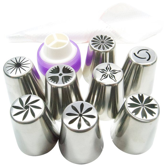 Pridebit New Russian Piping Tips Cake/Cupcake Decorating Tips 8 Extra Large Stainless Steel Icing Nozzles 1 Tri-color...