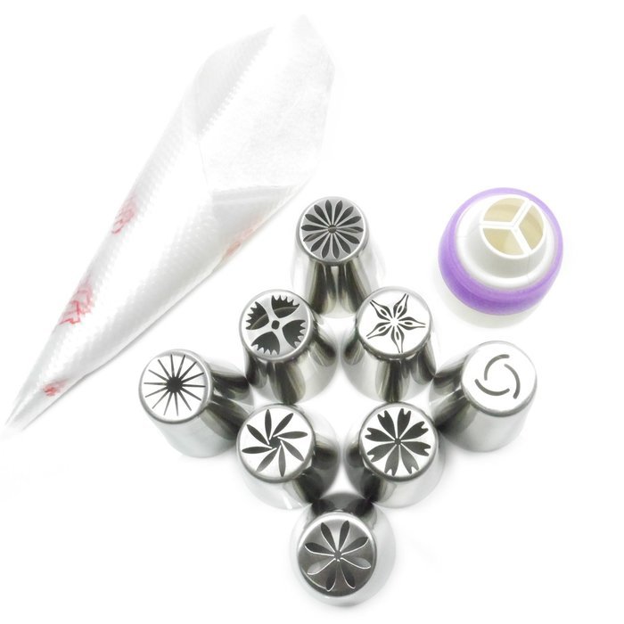 Pridebit New Russian Piping Tips Cake/Cupcake Decorating Tips 8 Extra Large Stainless Steel Icing Nozzles 1 Tri-color... N2
