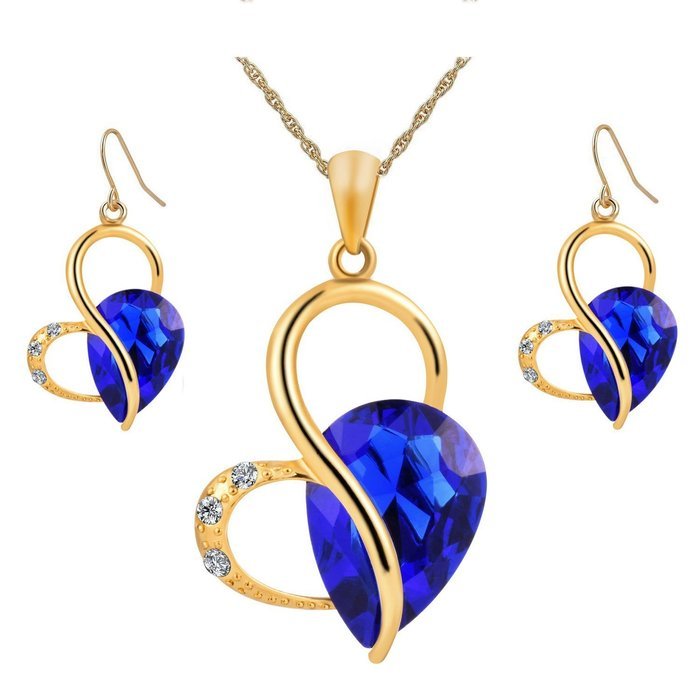 Jewelry Sets- Morenitor[TM] Gold Plated Austrian Crystal Heart Shape Necklace Earrings Set. N11