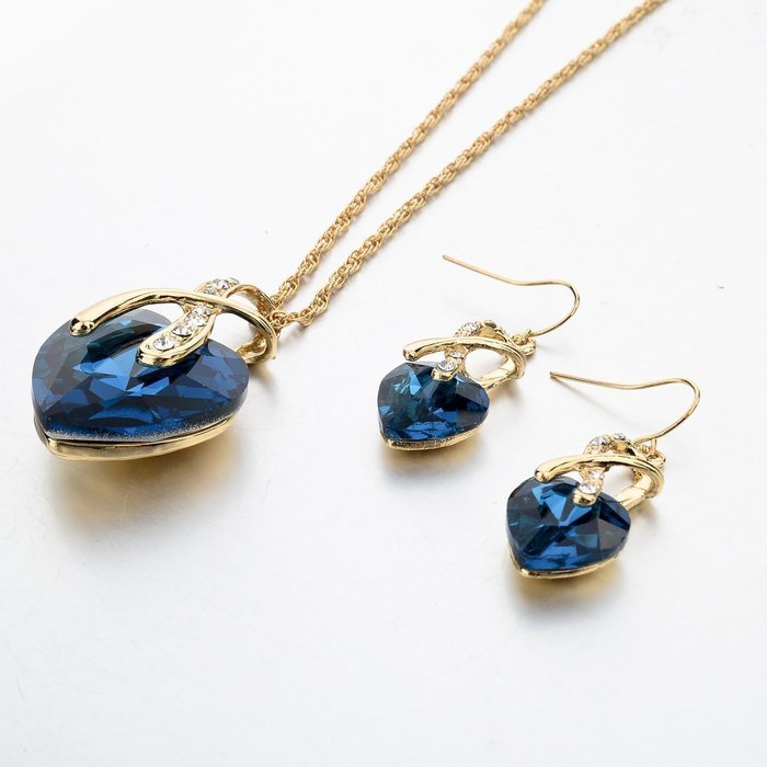Jewelry Sets- Morenitor[TM] Gold Plated Austrian Crystal Heart Shape Necklace Earrings Set. N12