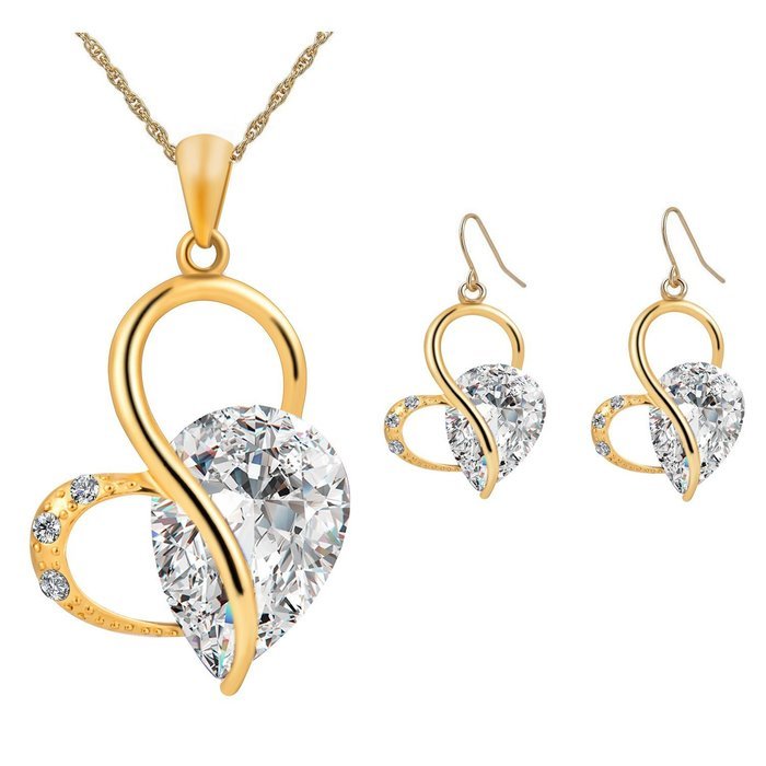 Jewelry Sets- Morenitor[TM] Gold Plated Austrian Crystal Heart Shape Necklace Earrings Set. N14